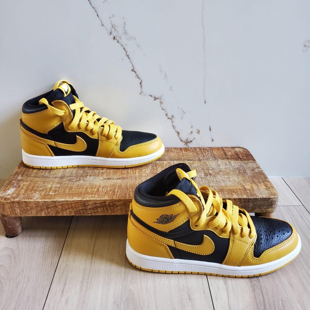 Jordan 1 Mid Kids 3Y Yellow Black Nike Basketball Sneakers Shoes AQ2664-701